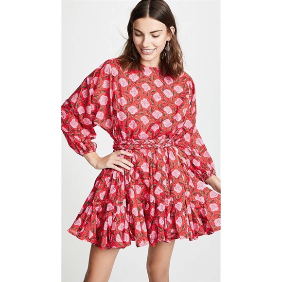 RHODE Dresses & Skirts - RHODE Ella Cotton Braided Belt Mini Dress Pink Red Floral Print S